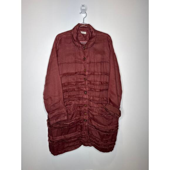 2000s Krista Larson Mauve Crinkled Silk Overshirt Jacket One Size - Picture 13 of 14